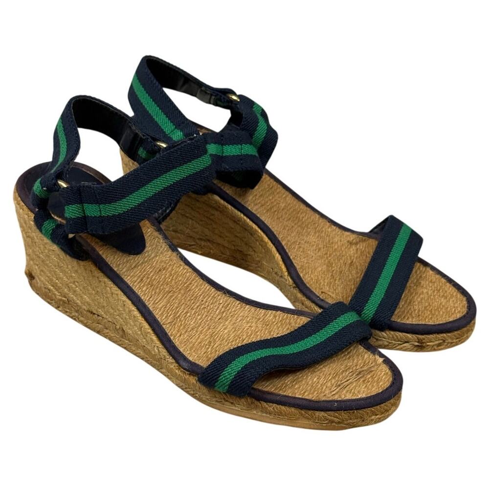 Ralph Lauren LRL Espadrilles Platform Wedge Sandals Blue Green Preppy 8.5